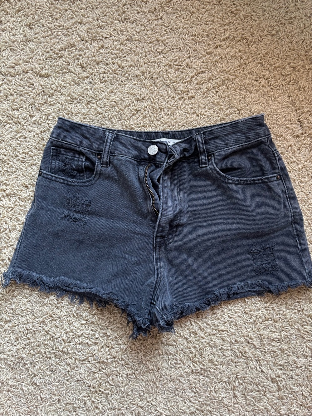 PacSun Black Distressed Frayed Hem Jean Shorts